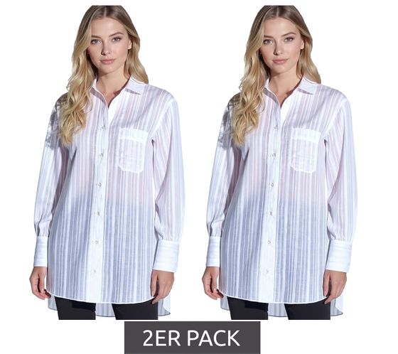Blusa Vestino Oversize Estilo Boyfriend para Mujer, Transparente con Rayas Texturizadas, Blusa de Verano, 900600, Blanca