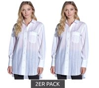 Blusa Vestino Oversize Estilo Boyfriend para Mujer, Transparente con Rayas Texturizadas, Blusa de Verano, 900600, Blanca
