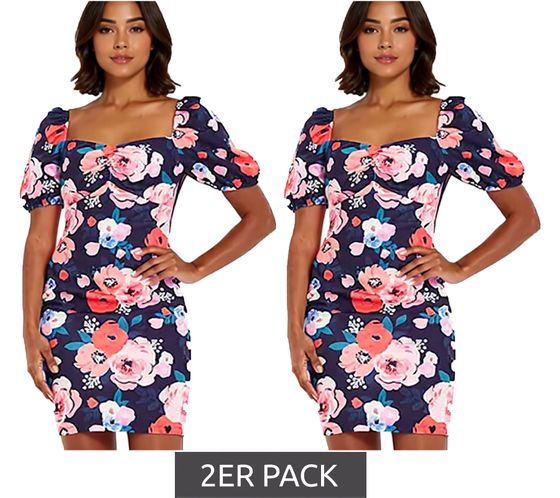 Confezione da 2 abiti estivi da donna con stampa floreale all-over, miniabito con maniche a sbuffo, abito casual 931070 Blu/Multicolore