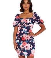 Lot de 2 robes d'été pour femme à imprimé floral intégral, mini-robe à manches bouffantes, robe décontractée 931070 Bleu/Multicolore