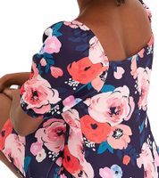 Lot de 2 robes d'été pour femme à imprimé floral intégral, mini-robe à manches bouffantes, robe décontractée 931070 Bleu/Multicolore