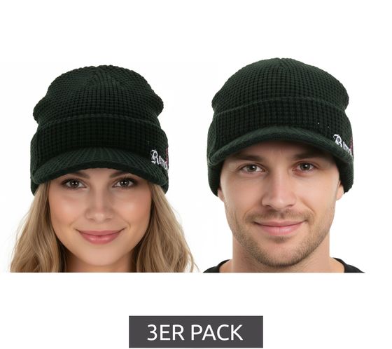 Pack de 3 gorros unisex RAMONES con el logo de Ramones y letras NY Punk Rock. Gorro con visera, ideal para el tiempo libre, pack económico, negro/rosa/blanco.