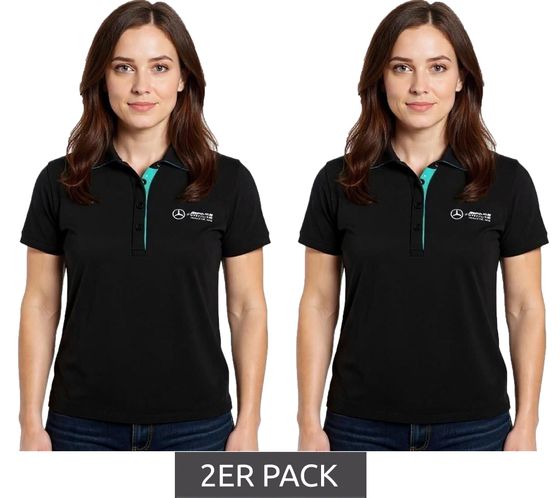Lot de 2 polos Mercedes-Benz AMG Petronas F1 MAPF1 en coton pour femme, avec logos et touches de couleur, manches courtes, 701227044 001 Noir