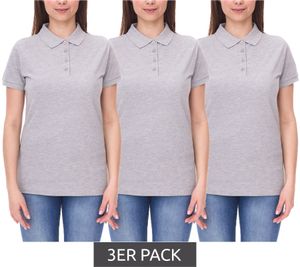 3er Sparpack SANTINO Mika Damen Polo-Shirt aus Bio-Baumwolle Polo-Hemd mit 4er Knopfleiste Kurzarm-Shirt meliert 210 gr/m2 Grau