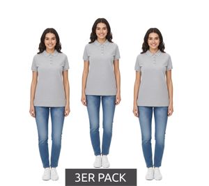 3er Sparpack SANTINO Mika Damen Polo-Shirt aus Bio-Baumwolle Polo-Hemd mit 4er Knopfleiste Kurzarm-Shirt meliert 210 gr/m2 Grau