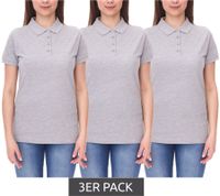 Polo Santino Mika para mujer, paquete de 3, algodón orgánico, con tapeta de 4 botones, manga corta, jaspeado, 210 g/m², gris