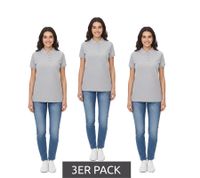 Polo Santino Mika para mujer, paquete de 3, algodón orgánico, con tapeta de 4 botones, manga corta, jaspeado, 210 g/m², gris