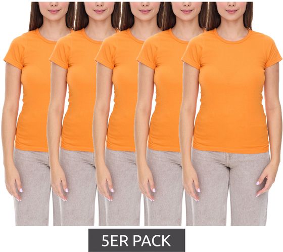 Pack de 5 camisetas WORXWEAR para mujer, cuello redondo moderno, manga corta de 180 g/m², color naranja