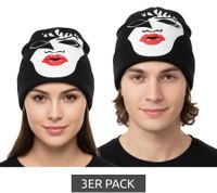 Pack de 3 gorros KISS con estampado frontal grande. Gorro de punto para fans con logo en el cuello. Pack económico SK162060KIS Negro.
