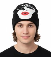 Pack de 3 gorros KISS con estampado frontal grande. Gorro de punto para fans con logo en el cuello. Pack económico SK162060KIS Negro.
