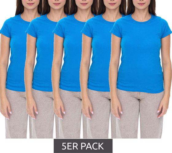Confezione da 5 T-shirt da donna WORXWEAR, girocollo alla moda con maniche corte da 180 g/m², blu