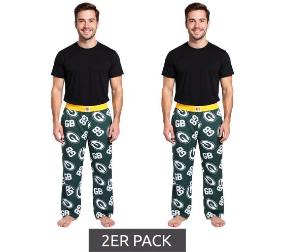 Lot de 2 pantalons de pyjama RE:COVERED X NFL Green Bay Packers pour homme avec logo de l'équipe, en coton, vert, RCNFL1398