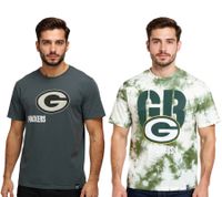 Camiseta RE:COVERED X NFL para hombre con el logo de los Green Bay Packers, cuello redondo de algodón en gris o verde/blanco con efecto tie-dye