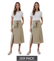 Pack de 2 faldas románticas de verano para mujer con cinturón de lino puro, falda midi, 927542, caqui