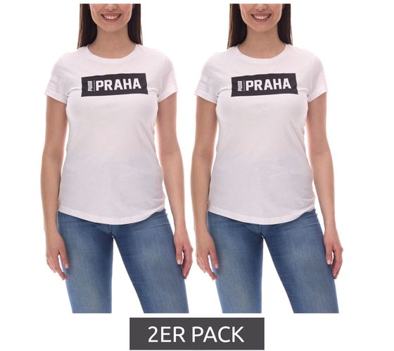 Lot de 2 t-shirts PUMA City en coton pour femme, avec inscription Praha/Prague, manches courtes, col rond, 575957 20 Blanc/Noir