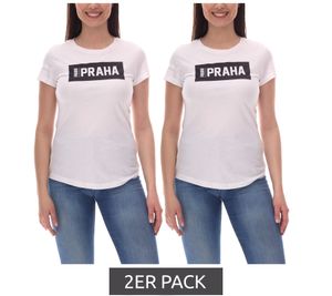 2-pack PUMA City Women's Cotton T-shirt with Praha/Prague Lettering, Short-sleeved, Crew-neck, Value Pack 575957 20 White/Black