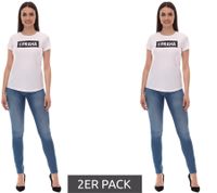 2er Pack PUMA City Damen Baumwoll-Shirt mit Praha/Prag Schriftzug Kurzarm-Shirt Rundhals-Shirt Sparpack 575957 20 Weiß/Schwarz