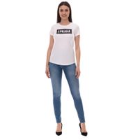 2er Pack PUMA City Damen Baumwoll-Shirt mit Praha/Prag Schriftzug Kurzarm-Shirt Rundhals-Shirt Sparpack 575957 20 Weiß/Schwarz