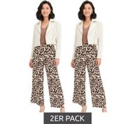 Pack de 2 elegantes pantalones anchos de mujer con estampado de leopardo, 943644, negro/beige