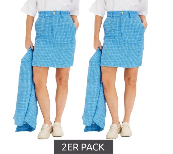 Minifalda de bouclé para mujer (pack de 2), elegante falda de punto con detalles plateados, 960601, falda de otoño, azul brillante