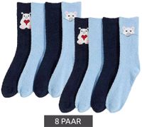 8 Paar Kuschel-Socken warme Winter-Strümpfe für Kinder mit Eisbären Sparpack 944526 Dunkelblau/Hellblau