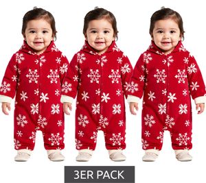 Lot de 3 combinaisons, salopette enfant, combinaison polaire à capuche, motif flocon de neige avec fermeture éclair, combinaison bébé 954927 rouge/blanc