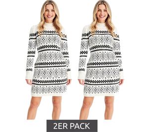 2er Sparpack Damen Fairisle-Strick-Minikleid mit Rollkragen Langarm-Kleid 946814 Weiß 2er Sparpack Damen Fairisle-Strick-Minikleid mit Rollkragen Langarm-Kleid 946814 Weiß