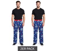 2er Sparpack RE:COVERED X NFL Shield and Stars Loungepants Herren Schlafanzug-Hose mit NFL-Logo Baumwolle Pyjama-Hose RCNFL1401 Blau
