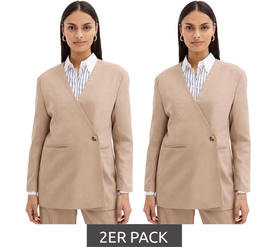 Confezione da 2 eleganti blazer da sera da donna, blazer autunnali, blazer business, blazer in cotone, 945078 beige
