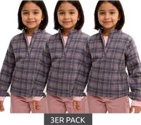 Pack económico de 3 blusas de franela para niña, camisa de algodón con cintura fruncida y cierre de botones, 930775 gris/rosa