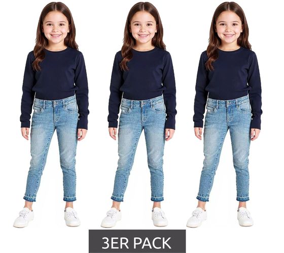 3er Sparpack KangaROOS Kinder Jeans-Hose für Mädchen mit verkürztem geradem Bein Baumwoll-Hose Freizeit-Jeans 43634735 Blau