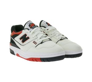 Zapatillas New Balance 550 de piel auténtica para mujer, caña baja con perforaciones y plantilla Ortholite, BB550STR, blanco/rojo/negro