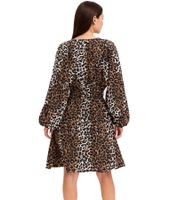 Lot de 2 robes d'été Wild pour femme, robe à imprimé animalier avec manches ballon, mini-robe courte, lot économique 973887 Marron