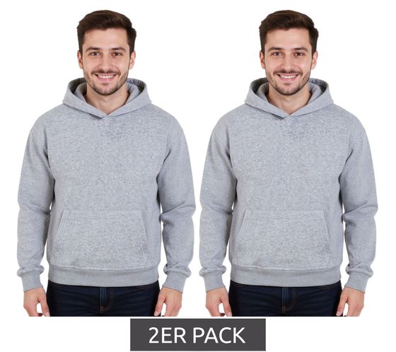 2er Pack European League Of Football Blanko Herren Hoodie mit Kängurutasche Kapuzen-Pullover Baumwoll-Sweater Grau-Meliert