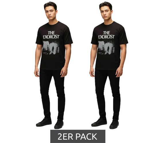 Lot de 2 t-shirts homme RE:COVERED X L'EXORCISTE, col rond en coton, imprimé photo, noir, RCWARN559