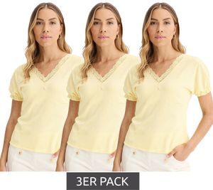 3er Sparpack Damen T-Shirt mit dekorativen Elementen Kurzarm-Shirt 919297 Gelb