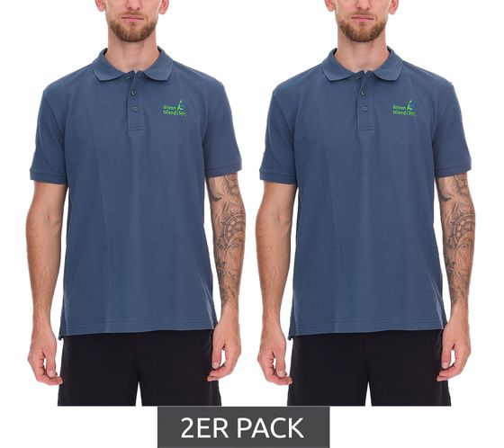 Confezione da 2 polo da uomo SYLT verde, vestibilità slim, camicia in cotone, camicia a maniche corte, camicia basic, 0100-009 blu
