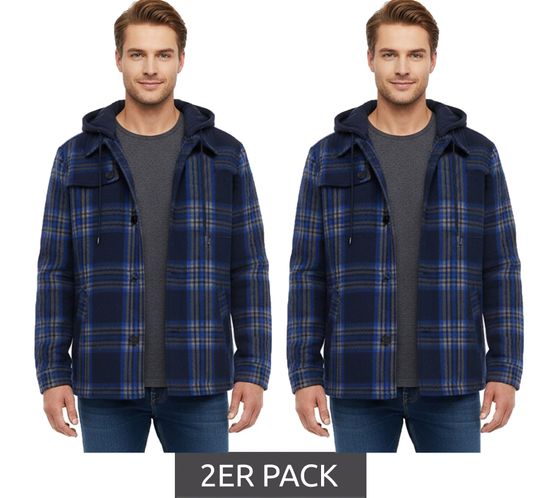 Confezione da 2 giacche da mezza stagione a quadri da uomo in cotone, felpa con cappuccio staccabile e motivo a quadri, 913708 Blu