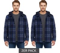 Pack de 2 chaquetas de entretiempo a cuadros para hombre, de algodón, con capucha desmontable y estampado de cuadros, 913708 Azul