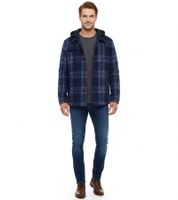 Pack de 2 chaquetas de entretiempo a cuadros para hombre, de algodón, con capucha desmontable y estampado de cuadros, 913708 Azul