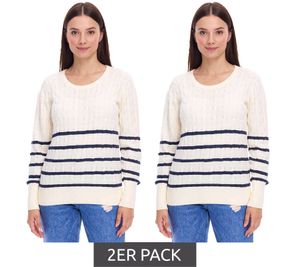 DELMAO Women's Cable Knit Striped Cotton Sweater, 94622740, Off-White/Navy, 2-Pack DELMAO Women's Cable Knit Striped Cotton Sweater, 94622740, Off-White/Navy, 2-Pack