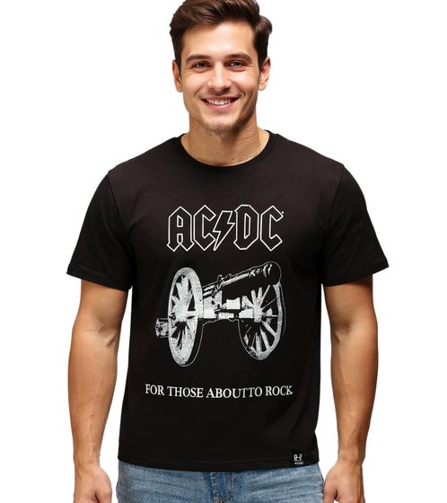 RE:COVERED X ACDC Herren T-Shirt For those about to Rock Baumwoll-Shirt mit großem Print Rundhals-Shirt MMPER842 Schwarz