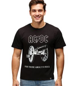 RE:COVERED X ACDC Herren T-Shirt For those about to Rock Baumwoll-Shirt mit großem Print Rundhals-Shirt MMPER842 Schwarz
