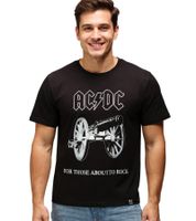 T-shirt da uomo RE:COVERED X ACDC "For Those About to Rock" in cotone con stampa grande, girocollo, MMPER842, nera
