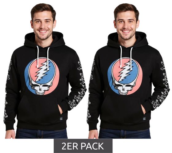 2er Sparpack RE:COVERED X Grateful Dead Herren Kapuzen-Pullover mit Band Logo-Print Baumwoll-Hoody Langarm-Shirt RCWBROS170 Schwarz