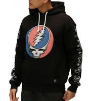 Sudadera con capucha RE:COVERED X Grateful Dead para hombre con estampado del logo de la banda, algodón, manga larga, RCWBROS170, negra