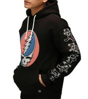 Sudadera con capucha RE:COVERED X Grateful Dead para hombre con estampado del logo de la banda, algodón, manga larga, RCWBROS170, negra