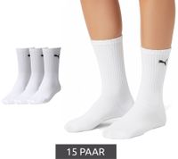 15 Paar PUMA gepolsterte Damen Crew-Socken dickere Business-Strümpfe Baumwoll-Socken Kinder Alltags-Socken lange Strümpfe 7308 300 Weiß