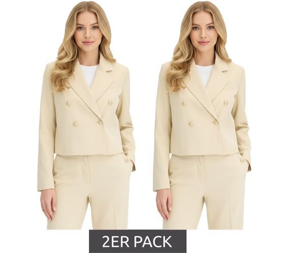 2er Sparpack stillvoller Kurzblazer für Damen mit Schmuckknöpfen Ausgeh-Blazer Business-Blazer 950017 Beige