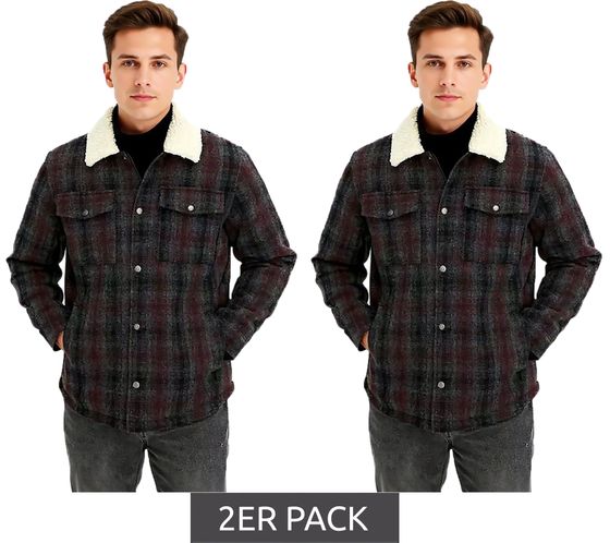 Confezione risparmio da 2 giacche-camicia a quadri in pelliccia sintetica da uomo, elegante camicia a maniche lunghe, 957592 Nero/Grigio/Rosso